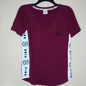 PINK Victoria's Secret Burgundy V-Neck Tee